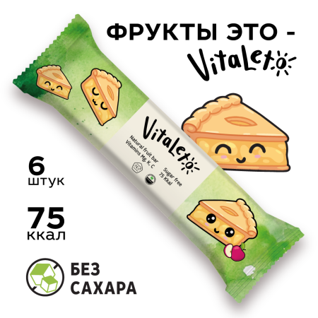 Батончик фруктово-злаковый VitaLeto "Яблочный пирог", 6 шт. х 30 г